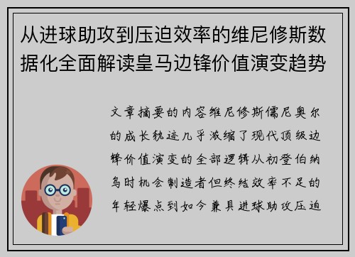 从进球助攻到压迫效率的维尼修斯数据化全面解读皇马边锋价值演变趋势